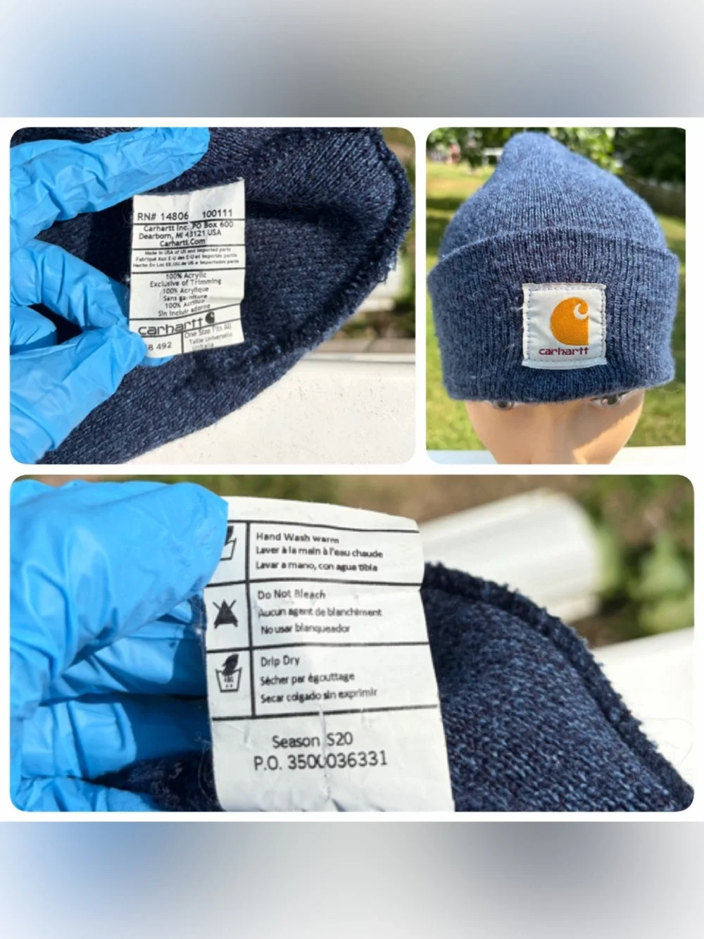 Carhartt blue speckled fold over beanie hat unisex